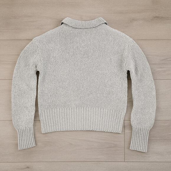 Marled Womens Light Gray Metallic Sweater Size L Shimmery Knit Collared Pullover - Picture 3 of 12